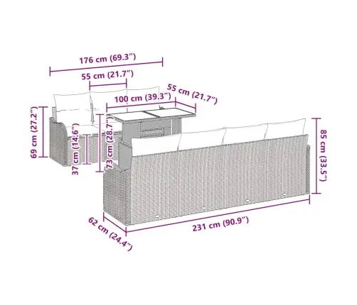 8 Gab Dārza Dīvānu Komplekts Ar Spilveniem, Melns Polirotangpalma Vidaxl