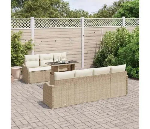 8 Daļu Dārza Dīvānu Komplekts Ar Spilveniem, Bēša Poli Rotangpalma Vidaxl