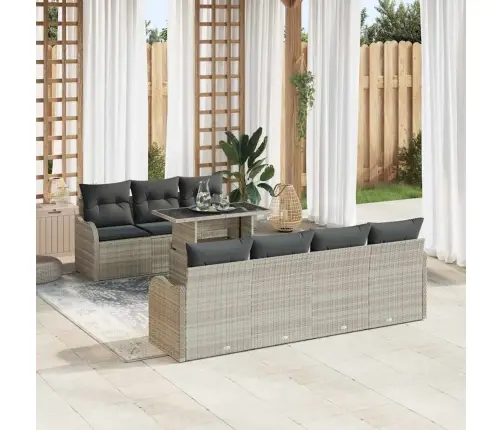 8 Gabalu Dārza Dīvānu Komplekts Ar Spilveniem Gaiši Pelēkā Poli Rotangpalma Vidaxl