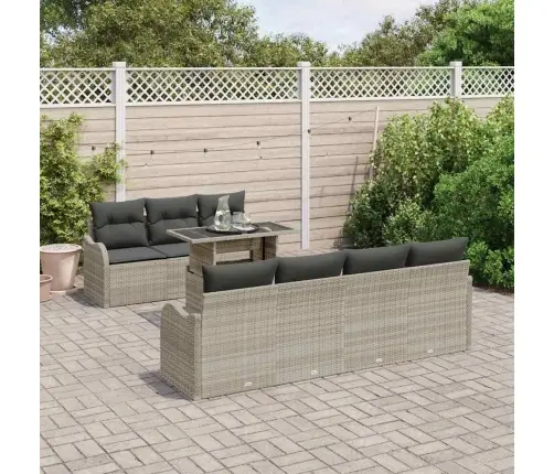 8 Gabalu Dārza Dīvānu Komplekts Ar Spilveniem Gaiši Pelēkā Poli Rotangpalma Vidaxl