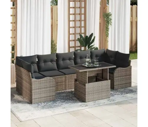 8 Gabalu Dārza Dīvānu Komplekts Ar Spilveniem Pelēkā Poli Rotangpalma Vidaxl