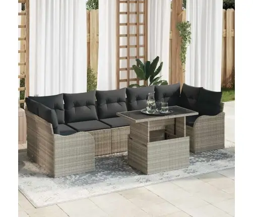 8 Daļu Dārza Dīvānu Komplekts Ar Spilveniem Gaiši Pelēks Poli Rotangpalma Vidaxl