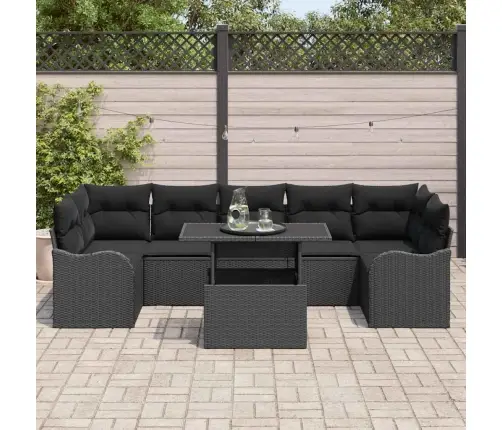 8 Daļu Dārza Dīvānu Komplekts Ar Spilveniem Melns Polietilēna Rotangpalma Vidaxl