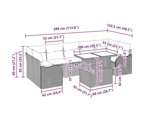 8 Daļu Dārza Dīvānu Komplekts Ar Spilveniem Melns Polietilēna Rotangpalma Vidaxl