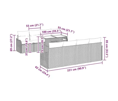Aia Diivanikomplekt Padjaga 7 Pcs Helehall Polürotang