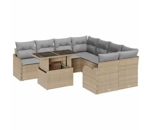 Sodo Sofų Rinkinys Su Pagalve 9 Pcs Smėlio Poli Ratanas