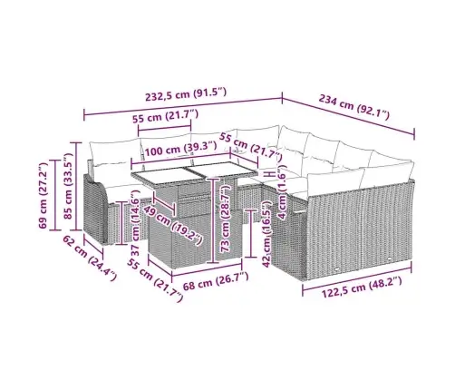 9 Gabalu Dārza Dīvānu Komplekts Ar Spilveniem Gaiši Pelēks Polirotangpalmas Vidaxl