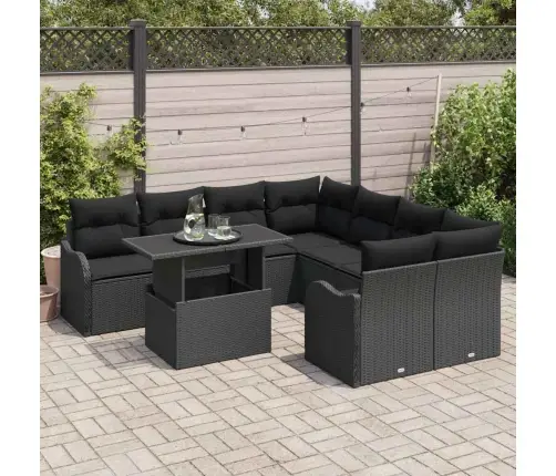 Sodo Sofų Rinkinys Su Pagalve 9 Pcs Juoda Poli Ratanas