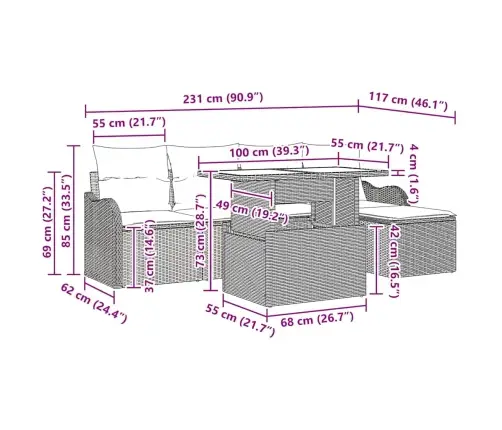 6 Daļu Dārza Dīvānu Komplekts Ar Spilveniem Brūnā Poli Rotangpalmas Vidaxl