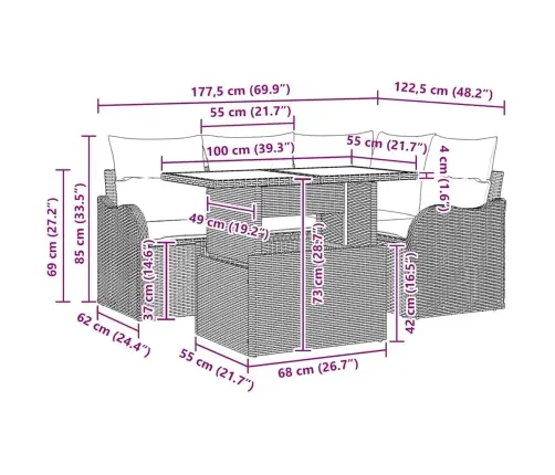 Õuesöögi Komplekt Padjaga 5 Pcs Pruun Polürooster