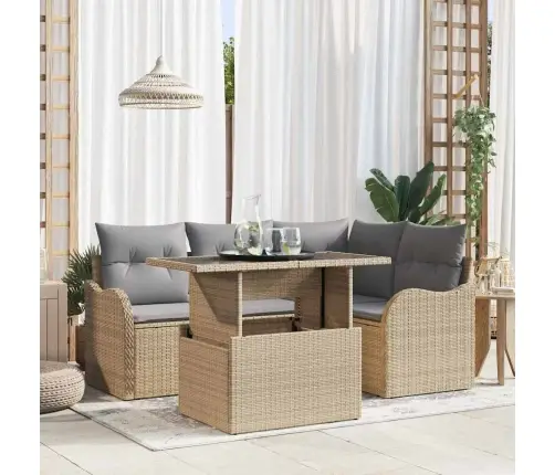 Lauko Valgomojo Komplektas Su Pagalve 5 Pcs Smėlio Poli Ratanas