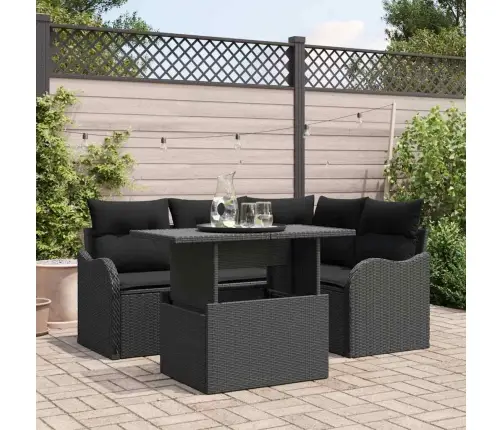 5 Daļu Dārza Dīvānu Komplekts Ar Spilveniem Melnā Poli Rotangpalma Vidaxl