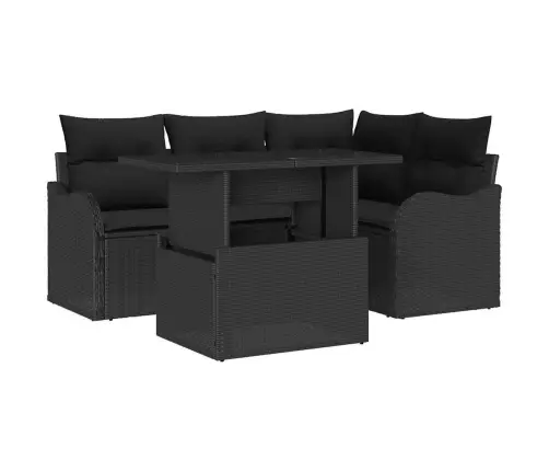 5 Daļu Dārza Dīvānu Komplekts Ar Spilveniem Melnā Poli Rotangpalma Vidaxl