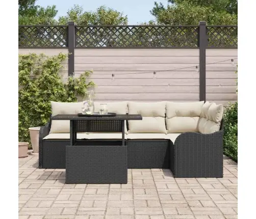 Sodo Sofų Rinkinys Su Pagalve 6 Pcs Juoda Poli Ratanas