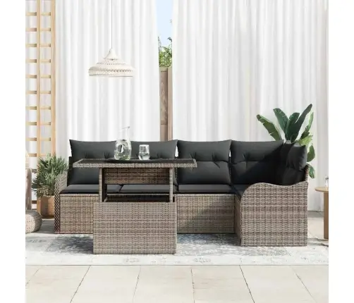 6 Gabalu Dārza Dīvānu Komplekts Ar Spilveniem Pelēkā Poli Rotangpalma Vidaxl