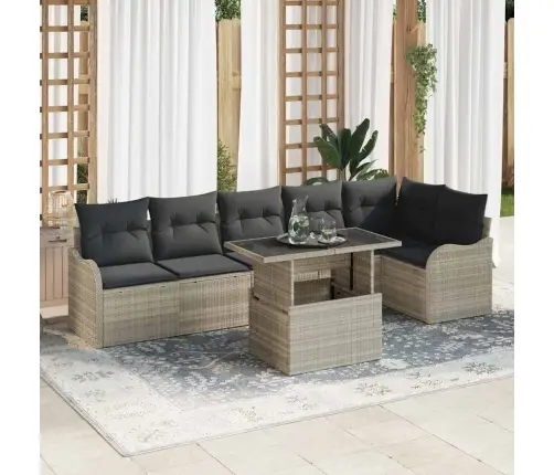 7 Daļu Dārza Dīvānu Komplekts Ar Spilveniem Gaiši Pelēks Poli Ratans Vidaxl