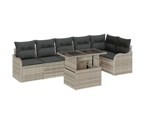 7 Daļu Dārza Dīvānu Komplekts Ar Spilveniem Gaiši Pelēks Poli Ratans Vidaxl