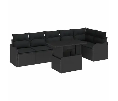 7 Daļu Dārza Sofas Komplekts Ar Spilveniem Melnā Polietilēna Rotangpalmas Vidaxl