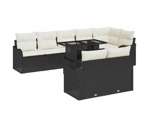 Lauko Poilsio Komplektas Su Pagalve 9 Pcs Juoda Poli Ratanas