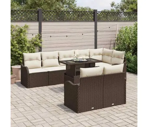 9 Gab. Dārza Dīvānu Komplekts Ar Spilveniem Brūnā Poli Rotangpalmu Vidaxl