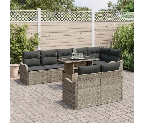 9 Daļu Dārza Dīvānu Komplekts Ar Spilveniem Pelēks Poli Ratanas Vidaxl