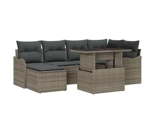 7 Gabalu Dārza Dīvānu Komplekts Ar Spilveniem Pelēkā Poli Rotangpalmu Vidaxl