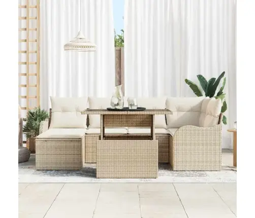 7 Daļu Dārza Dīvānu Komplekts Ar Spilveniem Bēšā Rotangpalma Vidaxl