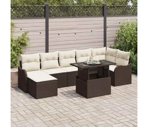 Sodo Sofų Rinkinys Su Pagalve 8 Pcs Ruda Poli Ratanas