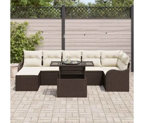 Sodo Sofų Rinkinys Su Pagalve 8 Pcs Ruda Poli Ratanas