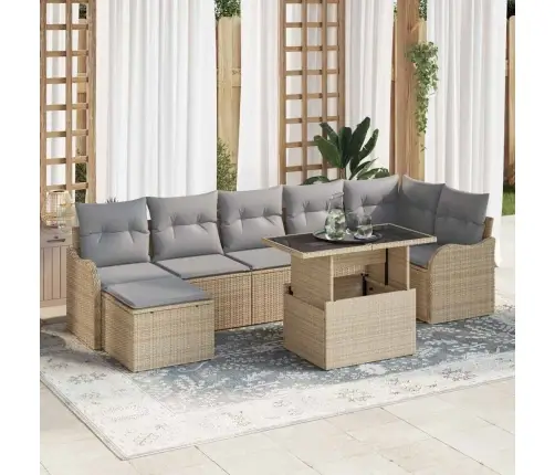 8 Gabalu Dārza Dīvānu Komplekts Ar Spilveniem Bēšā Poli Rotangpalma Vidaxl