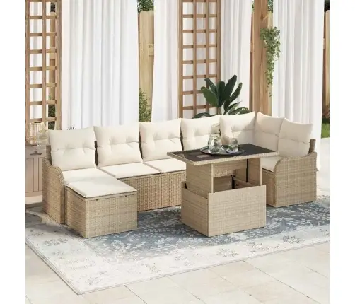 8 Daļu Dārza Dīvānu Komplekts Ar Spilveniem Bēšs Poli Rotangpalma Vidaxl