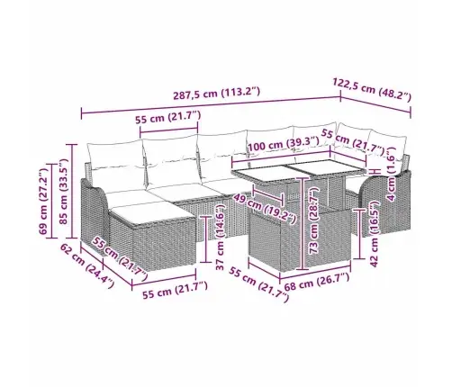 8 Daļu Dārza Dīvānu Komplekts Ar Spilveniem Bēšs Poli Rotangpalma Vidaxl