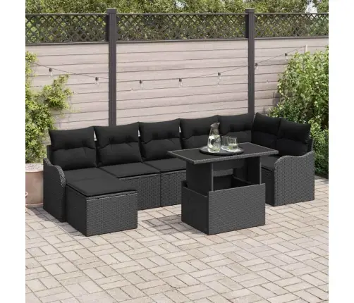 Sodo Sofų Rinkinys Su Pagalve 8 Pcs Juoda Poli Ratanas