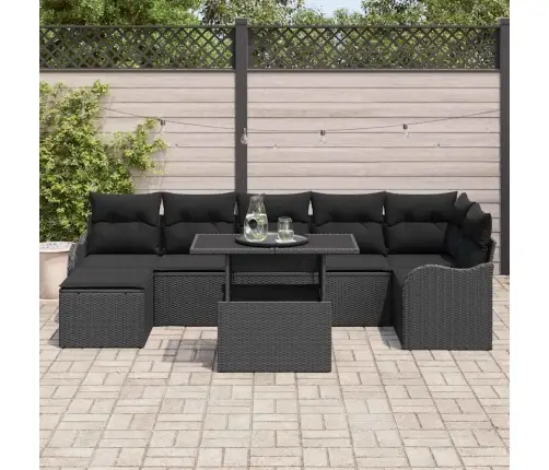 Sodo Sofų Rinkinys Su Pagalve 8 Pcs Juoda Poli Ratanas