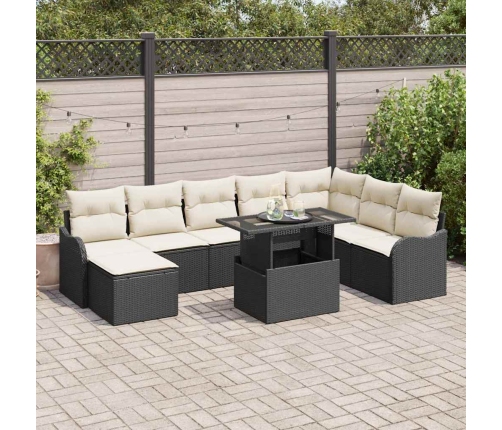 Sodo Sofų Rinkinys Su Pagalve 9 Pcs Juoda Poli Ratanas