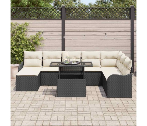 Sodo Sofų Rinkinys Su Pagalve 9 Pcs Juoda Poli Ratanas