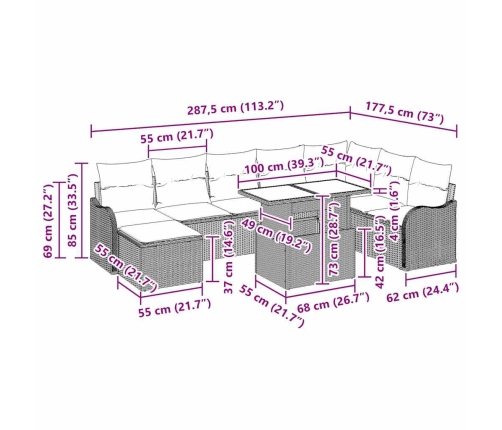 Sodo Sofų Rinkinys Su Pagalve 9 Pcs Juoda Poli Ratanas