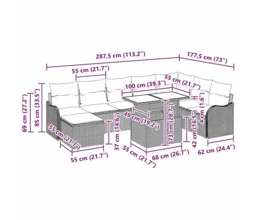 Aia Diivanikomplekt Padjaga 9 Pcs Helehall Polürooster