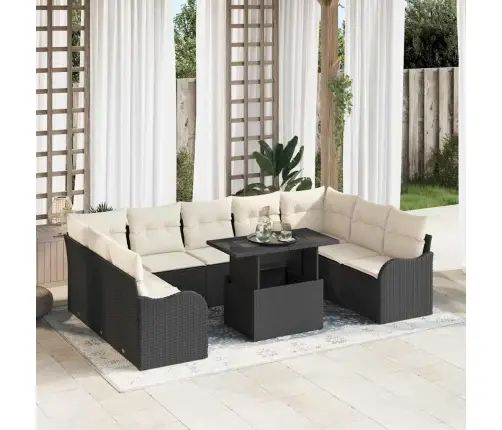 10 Gabalu Dārza Dīvānu Komplekts Ar Spilveniem Melns Polietilēna Rotangpalma Vidaxl