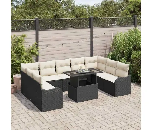 10 Gabalu Dārza Dīvānu Komplekts Ar Spilveniem Melns Polietilēna Rotangpalma Vidaxl