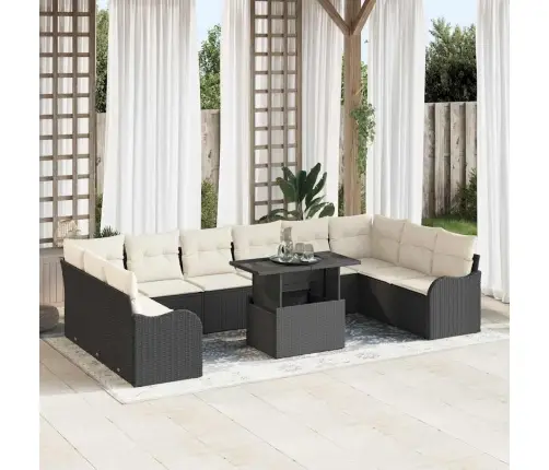 11 Gabalu Dārza Dīvānu Komplekts Ar Spilveniem Melnā Poli Rotangpalmas Vidaxl