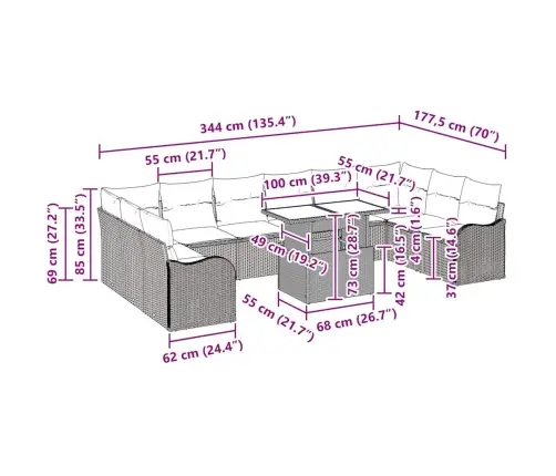 11 Gabalu Dārza Dīvānu Komplekts Ar Spilveniem Melnā Poli Rotangpalmas Vidaxl