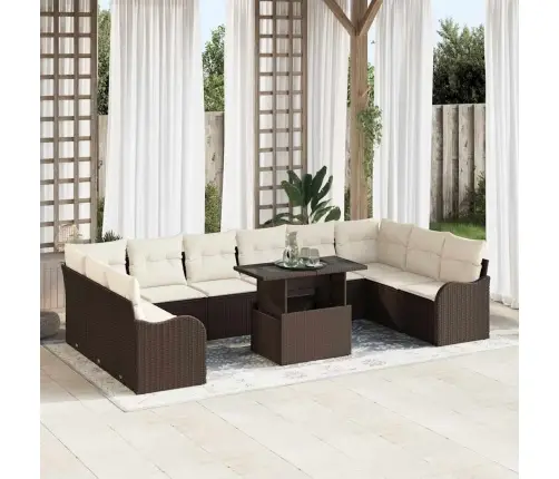 11 Gabalu Dārza Dīvānu Komplekts Ar Spilveniem Brūna Poli Rotangpalma Vidaxl