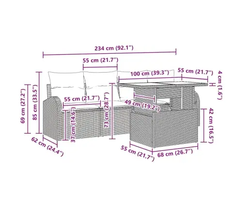Sodo Sofų Rinkinys Su Pagalve 5 Pcs Juoda Poli Ratanas