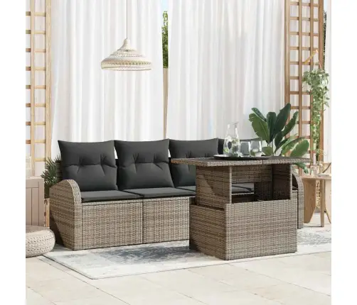 5 Daļu Dārza Dīvānu Komplekts Ar Spilveniem Pelēkā Polietilēna Rotangpalma Vidaxl