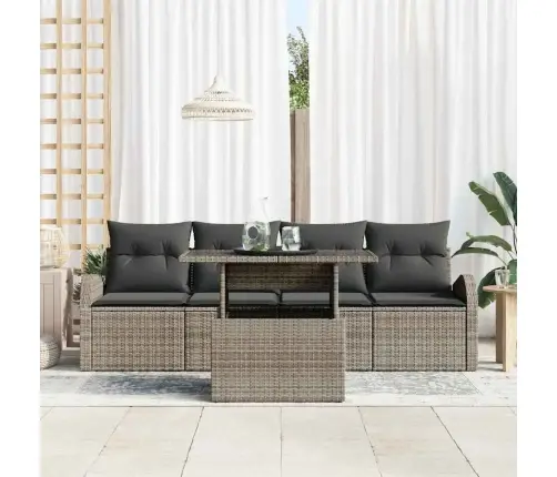 5 Daļu Dārza Dīvānu Komplekts Ar Spilveniem Pelēkā Polietilēna Rotangpalma Vidaxl