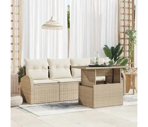 5 Daļu Dārza Dīvāna Komplekts Ar Spilveniem Bežā Poli Rotangpalmas Vidaxl