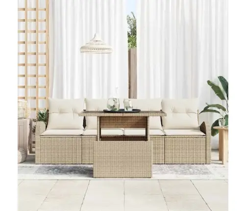 5 Daļu Dārza Dīvāna Komplekts Ar Spilveniem Bežā Poli Rotangpalmas Vidaxl