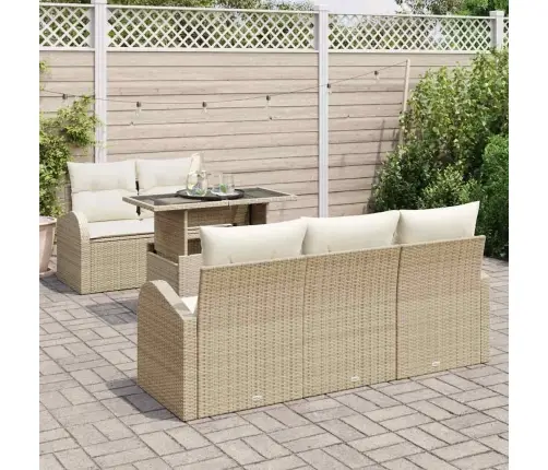 6 Daļu Dārza Dīvānu Komplekts Ar Spilveniem Bēšs Polirattan Vidaxl