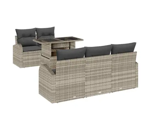 Sodo Sofų Rinkinys Su Pagalve 6 Pcs Šviesiai Pilka Poliratanas